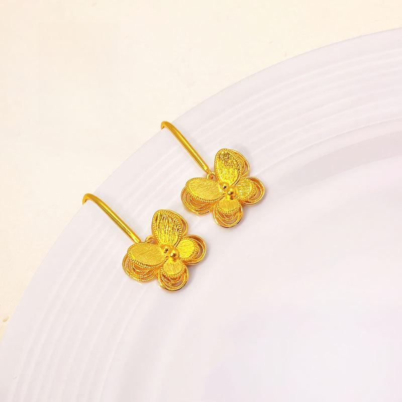 Gold Store Same Style Gold-filled Filigree Double Layer Butterfly Earrings Ear Hooks Elegant High-end Light Luxury Ear Jewelry Brass Gold-filled unique design