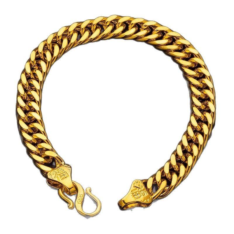Alluvial Gold Bracelet Gold-Filled Fu Head Boss Bracelet Men's Light Luxury High-Grade Middle-Aged and Elderly Jewelry Imitation Gold Bracelet with Sparkling Gold Finish (l003)