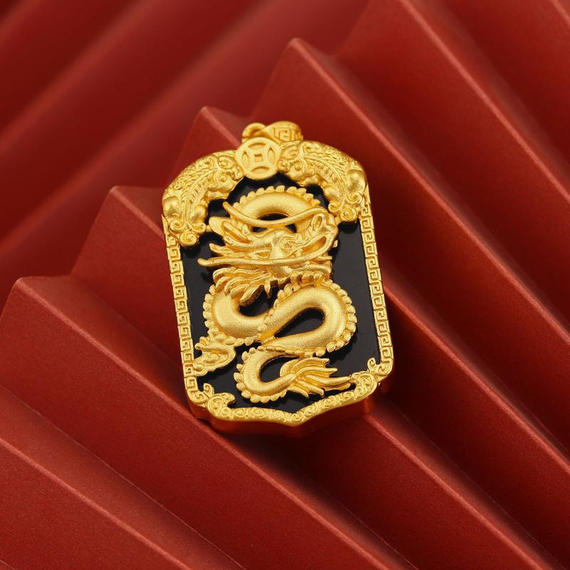 National Trend Sand Gold Imitation Gold Inlaid Jade Dragon Pendant(L078) Inlaid Gemstone Copper Coin Pixiu Necklace Pendant Brass Gold-Plated Jewelry