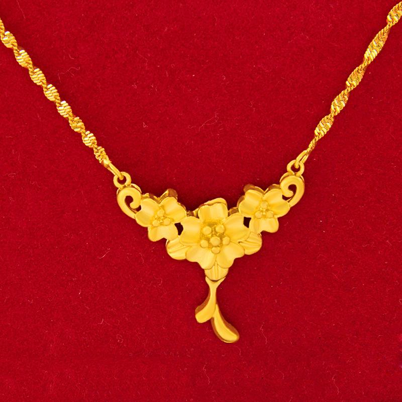 24K Gold Filled Vintage Flower thicker Gold Filled Jewelry Set - Elegant Copper Necklace for Women Wedding Ethnic Design
