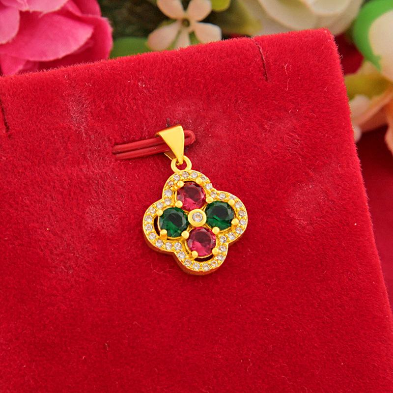 Elegant Gold Filled Gemstone Four-Leaf Clover Pendant Brass Imitation Gold Necklace for Women Custom Script Name Pendant New Sand Gold Jewelry