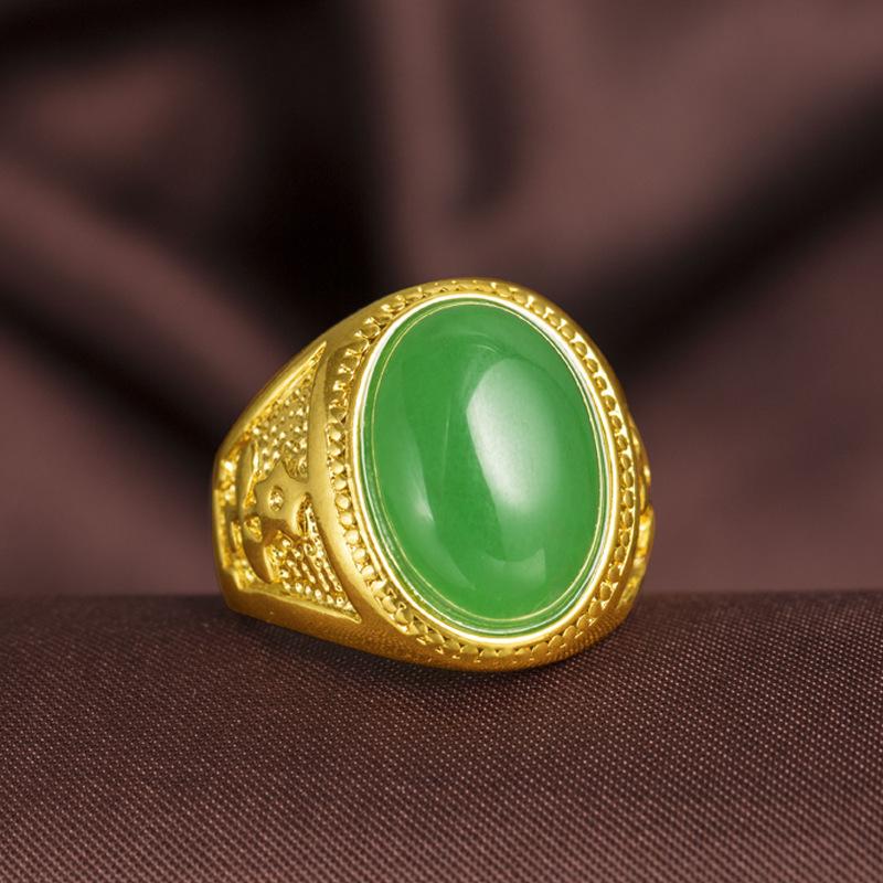 24K Gold Plated Accessories Exaggerated Rich Gold Agate Ring Adjustable Men's Ring Wedding Gold Jewelry (L118) unique design