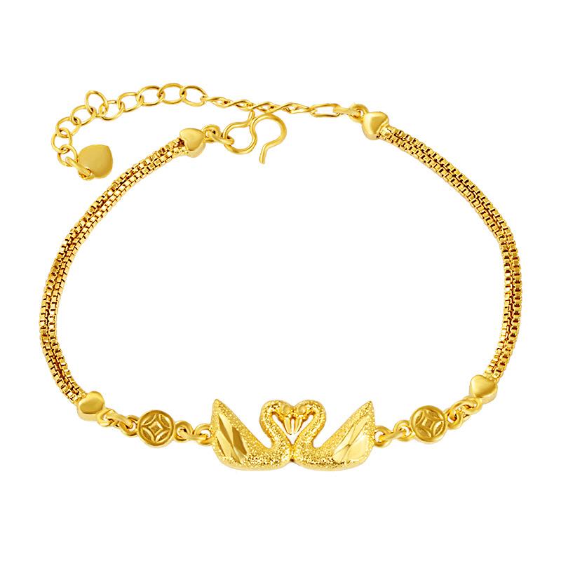 Gold Filled New Double Swan Bracelet Copper Gold-Plated Ethnic Style Color-Retaining Gold Jewelry Wholesale L020