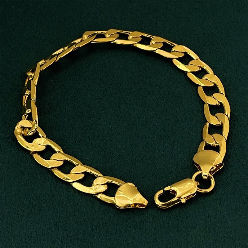 Jewelry 24k 24K Gold Filled Bracelet 10mm Side One-to-One Cuban Bracelet In Stock Direct Supply (L082)
