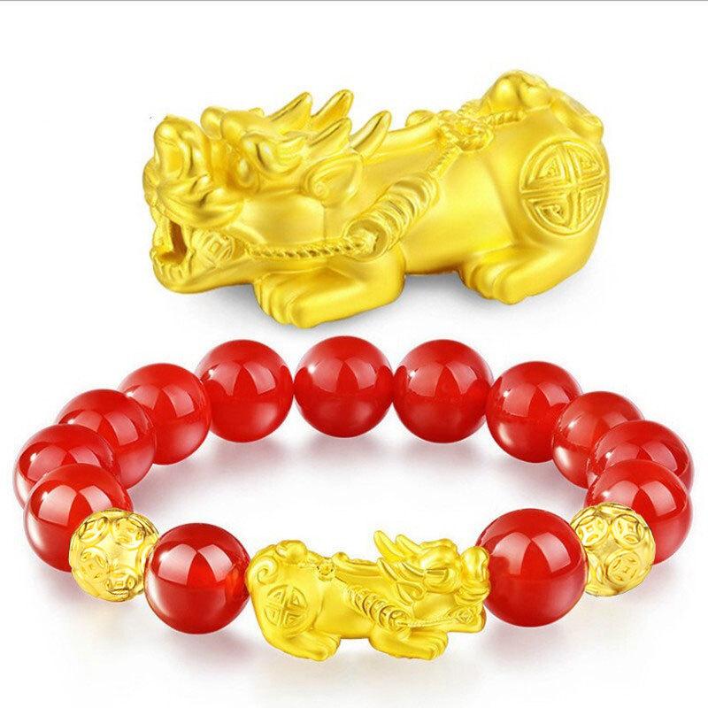 Money Attraction Bracelet Wholesale Gold Filled Pixiu Bracelet for Men and Women, Gold Color 999 Red Agate Small Pixiu Obsidian Bracelet high  appearance  bracelet high quality fashion jewelry unique design halloween holiday