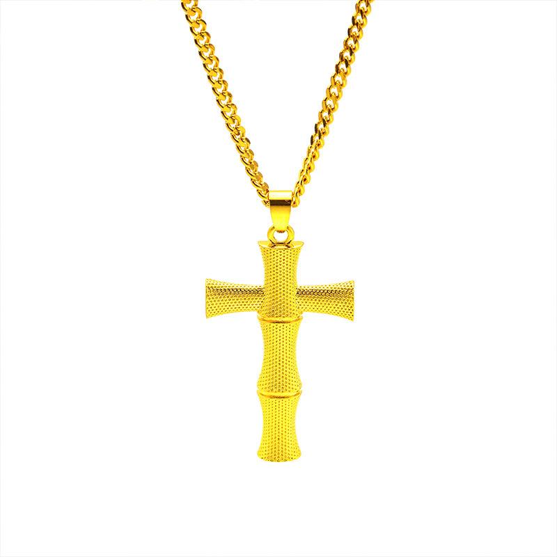 24K Gold Filled Necklace Boss Flat 3mm Chain 50cm Long Original Design Large Size Cross Pendant Wholesale Jewelry
