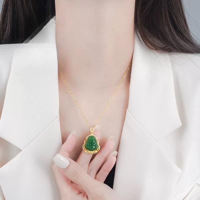 2025 New Smiling Maitreya Buddha Jade Pendant Inlaid Exquisite Simple Selected High-Quality Jewelry Live Broadcast Wholesale daily gift mom ever book necklace unique design