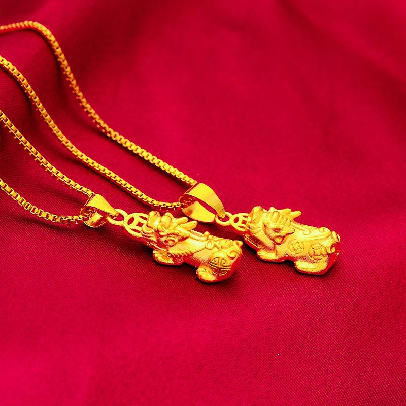 money attraction necklace Gold filled Women's Gold Edition Copper Coin Small Pixiu Pendant Live Streaming Pinduoduo Internet Celebrity Same Style Source for Women daily gift birthday gift unique design