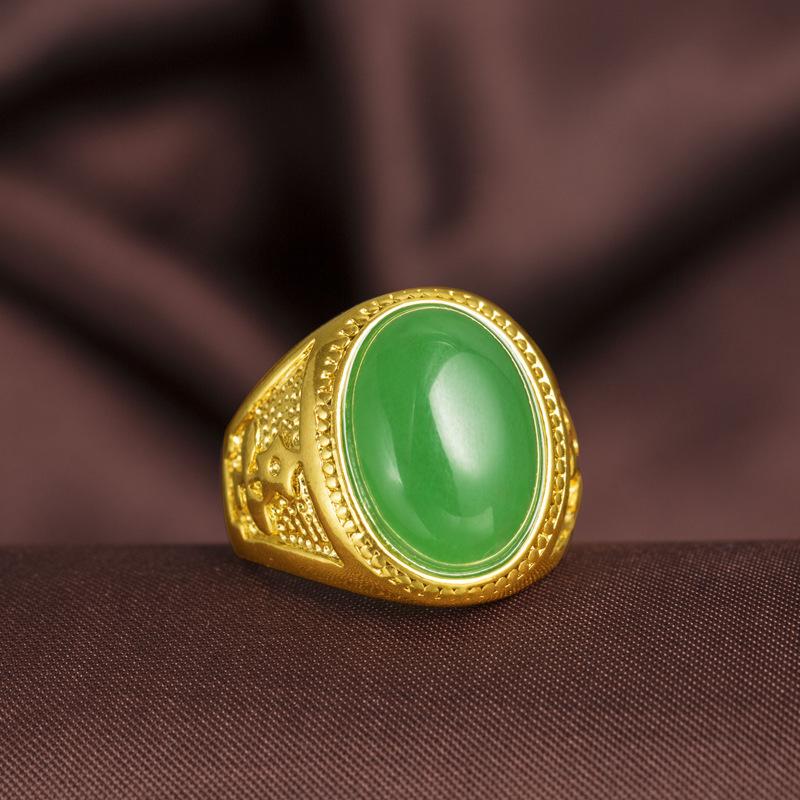 24K Gold Plated Accessories Exaggerated Rich Gold Agate Ring Adjustable Men's Ring Wedding Gold Jewelry (L118) unique design