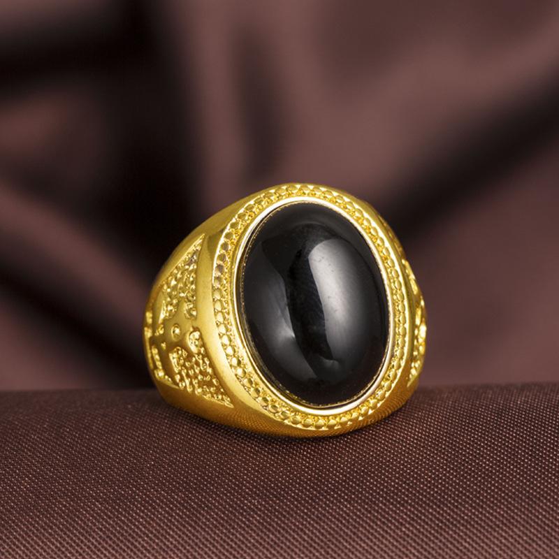 24K Gold Plated Accessories Exaggerated Rich Gold Agate Ring Adjustable Men's Ring Wedding Gold Jewelry (L118) unique design