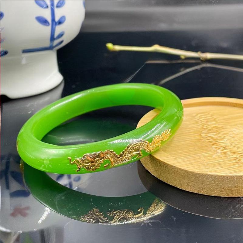 Inlaid Gold Bracelet Blooming Wealth Dragon Phoenix Imitation Hetian White Jade Malay Jade Gift Box for Mom for Wife Wholesale bangle style perfect high  appearance  bracelet unique design