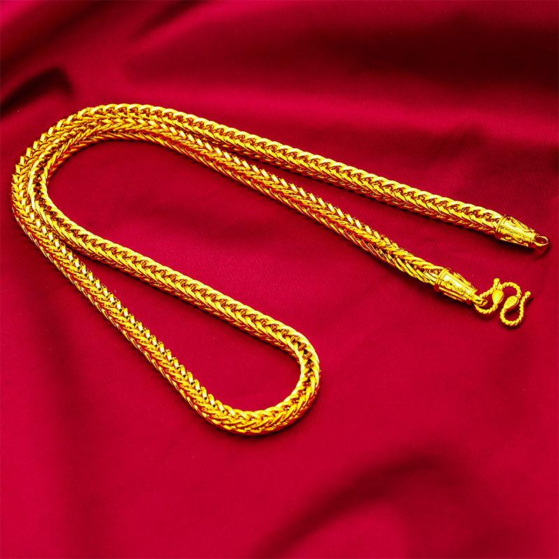 Gold Filled Snake Bone Bracelet Necklace Fox Tail Chain Men's Fashion Domineering Snake Bone Chain Pendant Hanging Chain Accessory