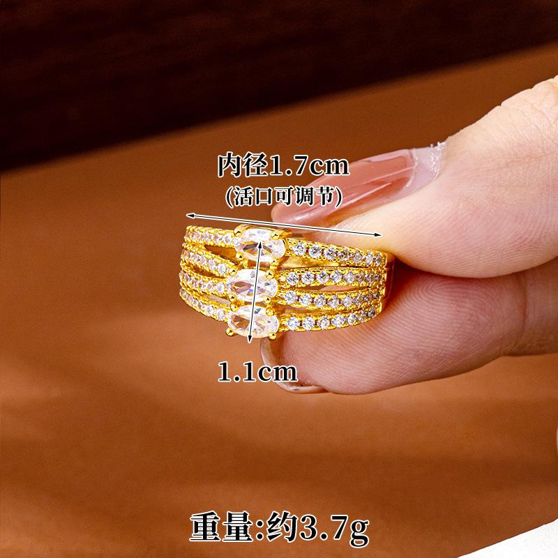 Gold-filled Index Finger Ring Luxurious Design Zircon Inlaid Line Open Ring Female Temperament Long-lasting Color Hand Jewelry dainty ring (L121) high quality fashion jewelry unique design
