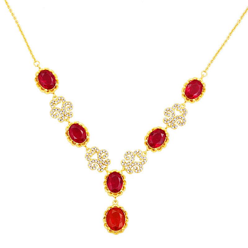 New 18K Gold Filled Topaz Necklace Luxury Water Drop Pear Shape Chain Pendant Jewelry Wholesale with Red Gemstones